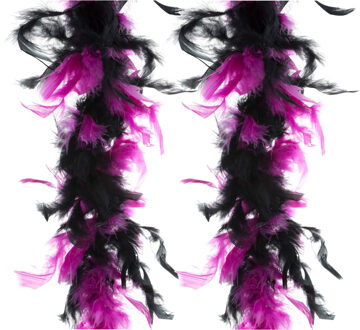Funny Fashion Carnaval verkleed boa met veren - zwart/roze - 200 cm - 45 gram - Glitter and Glamour