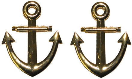 Funny Fashion Carnaval verkleed broche/speld maritiem anker - 4x stuks - goud - 7 cm - Kapitein/matroos accessoire