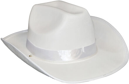 Funny Fashion Carnaval verkleed cowboy hoed Toppers - wit - volwassenen - polyester - Verkleedhoofddeksels