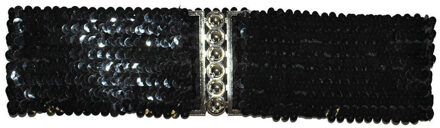 Funny Fashion Carnaval verkleed dames riem - zwart pailletten - 108 x 8 cm - kunststof - glitter