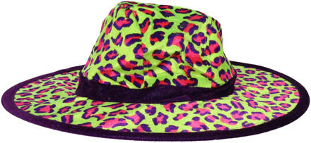 Funny Fashion Carnaval verkleed hoed pooier/pimp - panterprint - neon - volwassenen