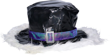 Funny Fashion Carnaval verkleed hoed pooier/pimp - zwart glans met pluche - volwassenen