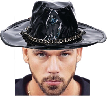 Funny Fashion Carnaval verkleed hoed pooier/pimp - zwart glans - volwassenen - leer look
