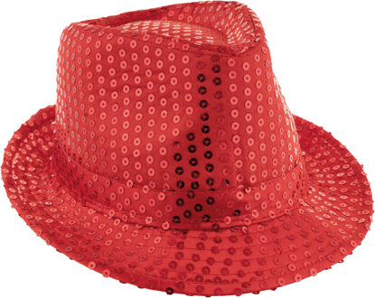 Funny Fashion Carnaval verkleed hoedje - Trilby - rood - glitter pailletten - heren/dames - Carnaval