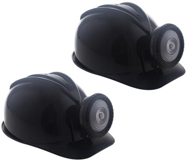 Funny Fashion Carnaval verkleed mijnwerkers helm - 2x - zwart - kunststof - volwassenen - met echt licht - 23 x 20