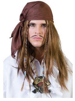 Funny Fashion Carnaval verkleed Piraten pruik met bandana - heren - lang haar - Piraat