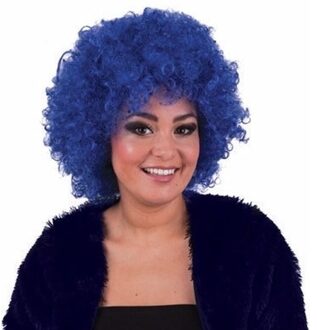 Funny Fashion Carnaval verkleed pruik - Dames/heren - Blauw - Krullen - Clown