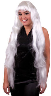 Funny Fashion Carnaval verkleed pruik - dames - met pony - wit stijl extra lang haar