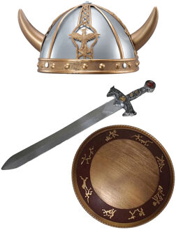 Funny Fashion Carnaval verkleed set Viking/ridder - helm/zwaard en schild - middeleeuws