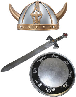 Funny Fashion Carnaval verkleed set Viking/ridder - helm/zwaard en schild - middeleeuws