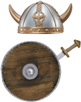 Funny Fashion Carnaval verkleed set Viking/ridder - helm/zwaard en schild - middeleeuws