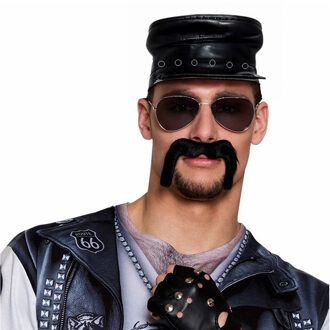 Funny Fashion Carnaval verkleed setje heren Bikers/Rockers - Pet/handschoenen/snor - zwart