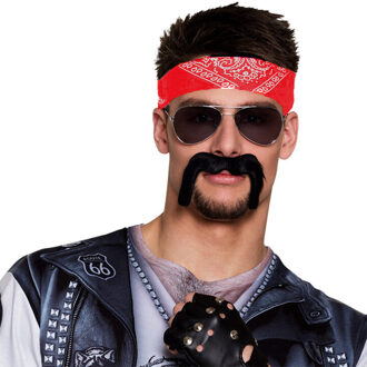 Funny Fashion Carnaval verkleed setje heren Bikers/rockers - Zakdoek bandana/handschoenen/snor - zwart
