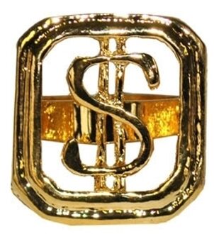 Funny Fashion Carnaval/verkleed sieraden - Gouden dollar ring - Gangster/Pimp