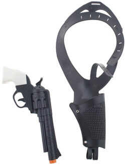 Funny Fashion Carnaval/verkleed speelgoed holster met revolver/pistool - zwart - voor volwassenen/kinderen