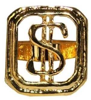 Funny Fashion Carnaval/verkleed spullen - Gouden dollar ring verstelbaar Goudkleurig