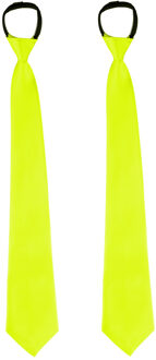 Funny Fashion Carnaval verkleed stropdas - 2x - neon geel - volwassene - verkleedthema