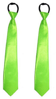 Funny Fashion Carnaval verkleed stropdas - 2x - neon groen - volwassene - verkleedthema