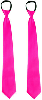 Funny Fashion Carnaval verkleed stropdas - 2x - neon roze - volwassene - verkleedthema