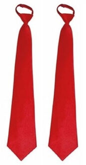Funny Fashion carnaval verkleed stropdas - 2x stuks - rood - 46 cm - polyester - volwassenen