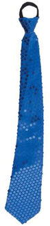 Funny Fashion Carnaval verkleed stropdas - glitter pailletten - blauw - polyester - heren/dames