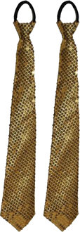 Funny Fashion Carnaval verkleed stropdas met glitter pailletten - 2x - goud - polyester - heren/dames
