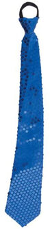 Funny Fashion Carnaval verkleed stropdas met glitter pailletten - blauw - polyester - heren/dames