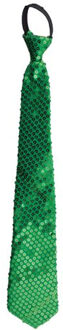 Funny Fashion Carnaval verkleed stropdas met glitter pailletten - groen - polyester - heren/dames