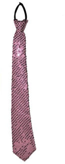 Funny Fashion Carnaval verkleed stropdas met glitter pailletten - lichtroze - polyester - heren/dames