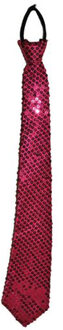 Funny Fashion Carnaval verkleed stropdas met glitter pailletten - roze - polyester - heren/dames Fuchsia