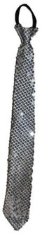 Funny Fashion Carnaval verkleed stropdas met glitter pailletten - zilver - polyester - heren/dames