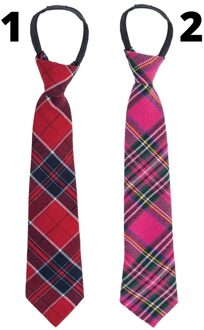 Funny Fashion Carnaval verkleed stropdas met Schotse tartan ruit patroon - roze - polyester - heren/dames