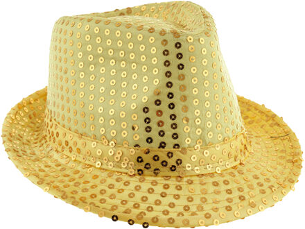 Funny Fashion Carnaval verkleed Trilby hoedje met glitter pailletten - goud - heren/dames