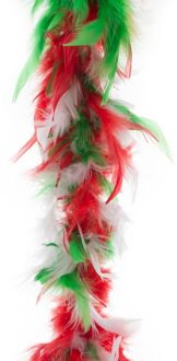 Funny Fashion Carnaval verkleed veren boa - Groen/rood/wit - 200 cm - dames - Verkleed boa Multikleur