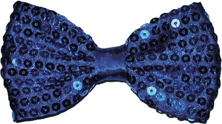 Funny Fashion Carnaval verkleed vlinderstrikje met glitter pailletten - blauw - polyester - heren/dames