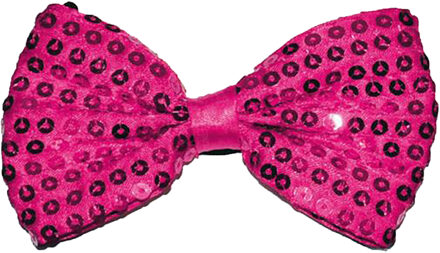 Funny Fashion Carnaval verkleed vlinderstrikje met glitter pailletten - fuchsia roze - polyester - heren/dames