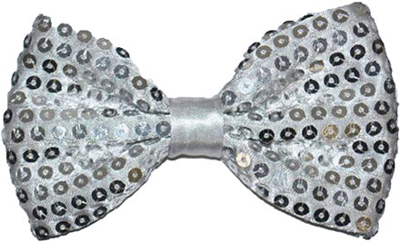 Funny Fashion Carnaval verkleed vlinderstrikje met glitter pailletten - zilver - polyester - heren/dames