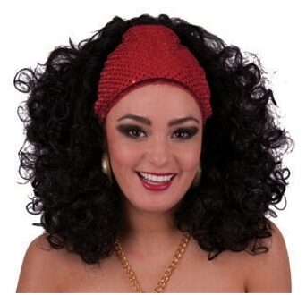 Funny Fashion Carnaval verkleed waarzegster/zigeuner pruik - Dames - haarband - zwart - krullen