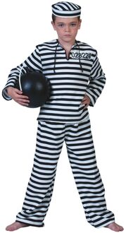 Funny Fashion Carnaval verkleedkleding Gestreept boevenpak - zwart/wit - 2-delig - kinderen - crimineel/gevangene 116