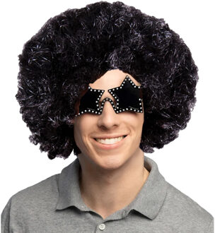 Funny Fashion Carnaval verkleedset Seventies/disco danser - afropruik zwart/disco ketting - heren/dames