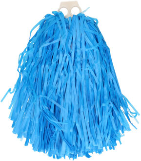 Funny Fashion Cheerballs/pompoms - 1x - blauw - met franjes en ring handgreep - 28 cm - Verkleedattributen