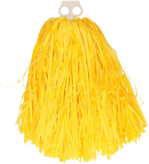 Funny Fashion Cheerballs/pompoms - 1x - geel - met franjes en ring handgreep - 28 cm - Verkleedattributen