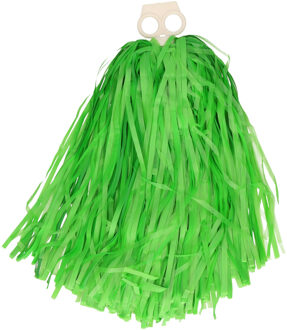 Funny Fashion Cheerballs/pompoms - 1x - groen - met franjes en ring handgreep - 28 cm - Verkleedattributen