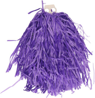 Funny Fashion Cheerballs/pompoms - 1x - paars - met franjes en ring handgreep - 28 cm