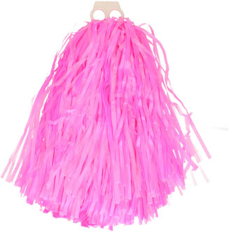 Funny Fashion Cheerballs/pompoms - 1x - roze - met franjes en ring handgreep - 28 cm
