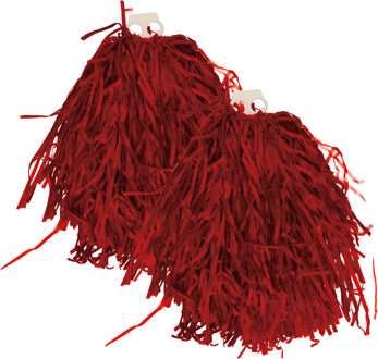 Funny Fashion Cheerballs/pompoms - 2x - rood - met franjes en ring handgreep - 28 cm