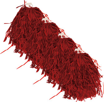 Funny Fashion Cheerballs/pompoms - 4x - rood - met franjes en ring handgreep - 28 cm