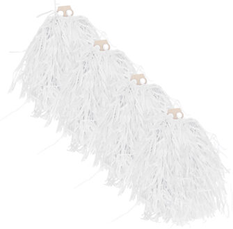 Funny Fashion Cheerballs/pompoms - 4x - wit - met franjes en ring handgreep - 28 cm