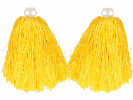 Funny Fashion Cheerballs/pompoms - 6x - geel - met franjes en ring handgreep - 28 cm