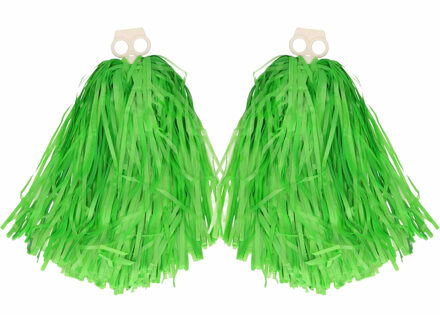 Funny Fashion Cheerballs/pompoms - 6x - groen - met franjes en ring handgreep - 28 cm